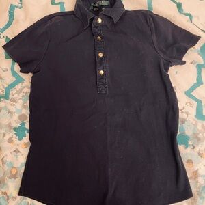 Ralph Lauren Navy Polo Shirt with Gold Buttons Women Sz Petite